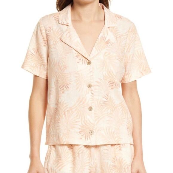 NEW Faherty peachy linen tropical print relaxed fit button up top size XS - Picture 1 of 7